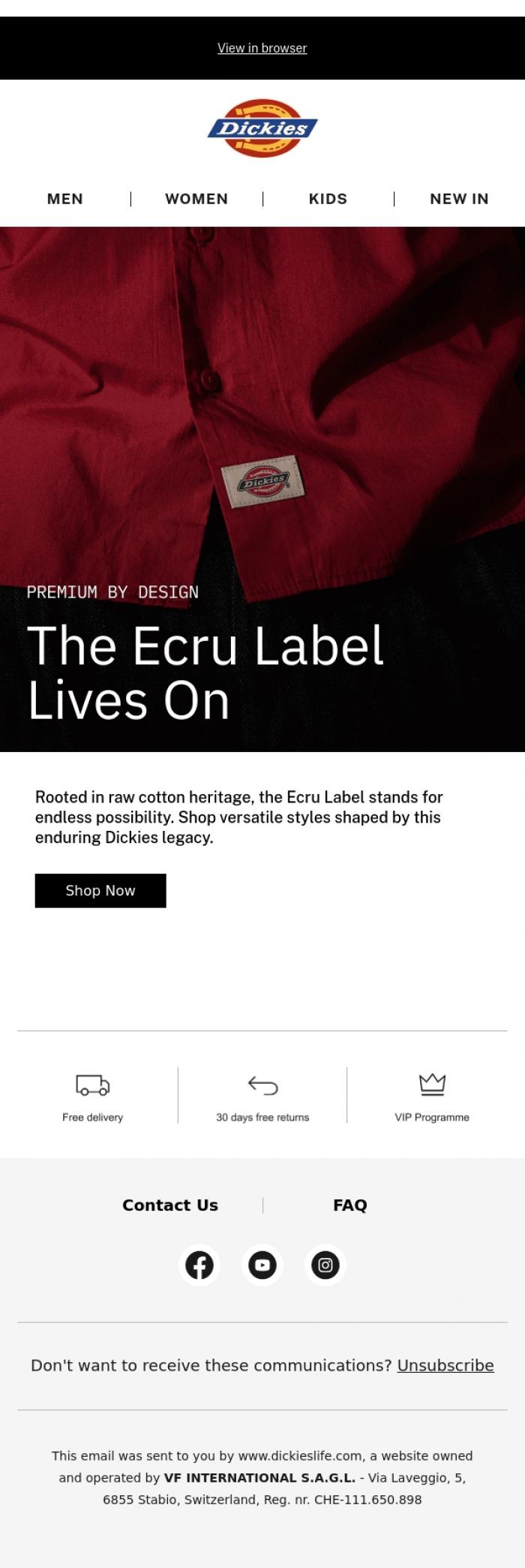 Email Design Inspiration from Dickies, Explore premium pieces elevated by the iconic Ecru Label