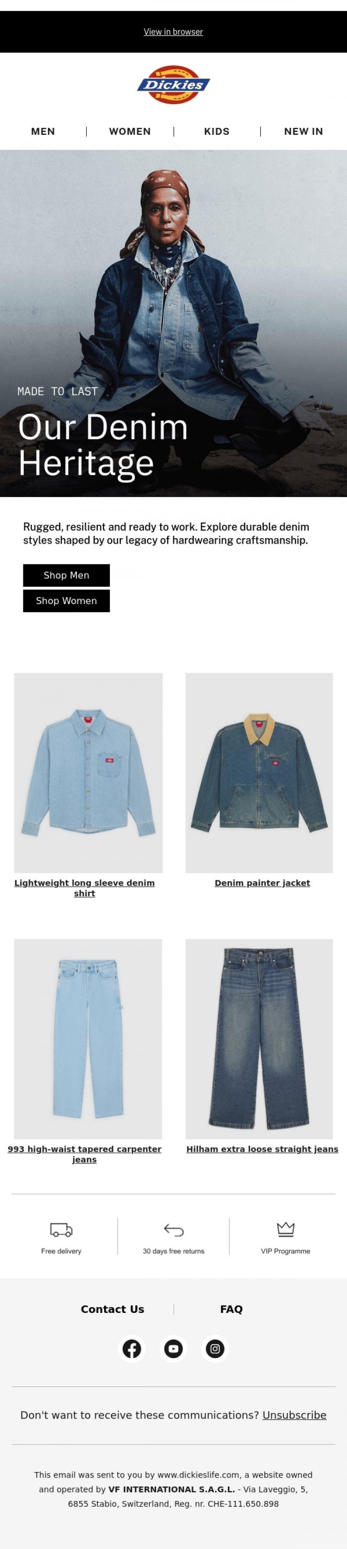 Email Design Inspiration from Dickies, Durable denim with real workwear roots