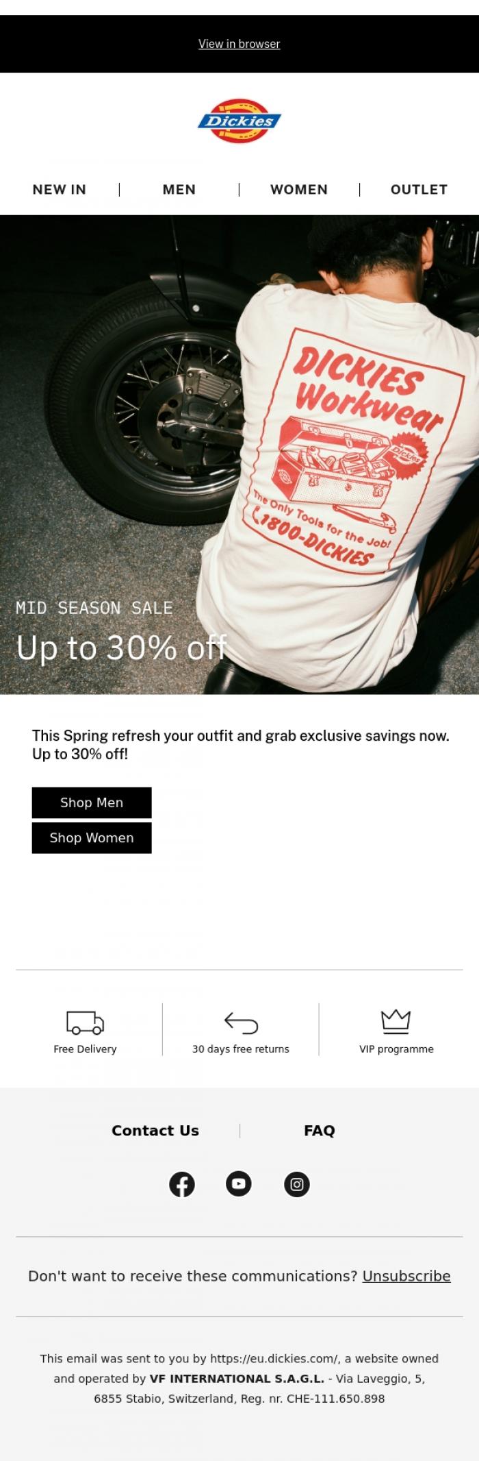 Email Design Inspiration from Dickies, Mid Season promo is starting now
