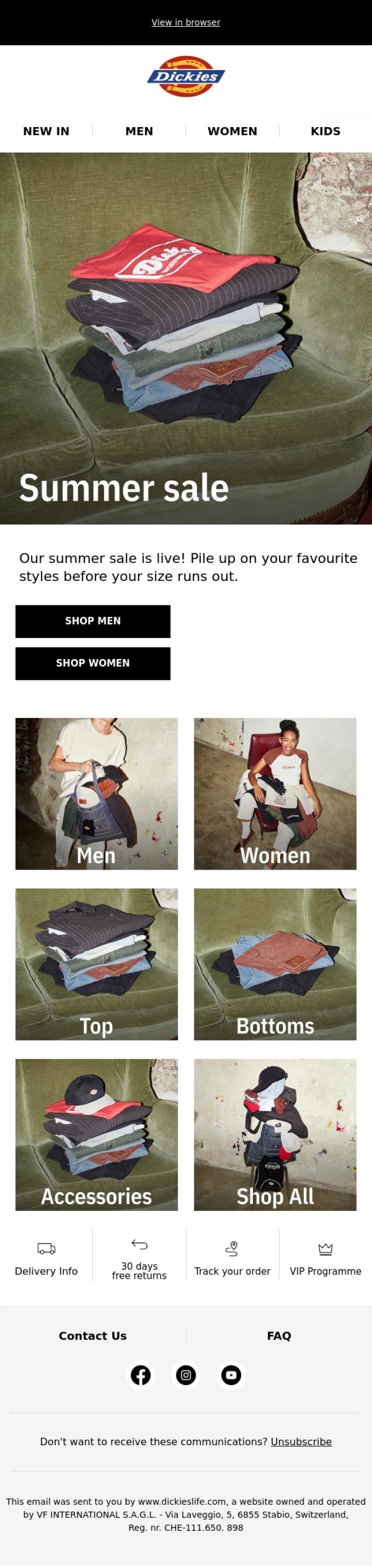 Email Design Inspiration from Dickieslife, Summer fits now on sale