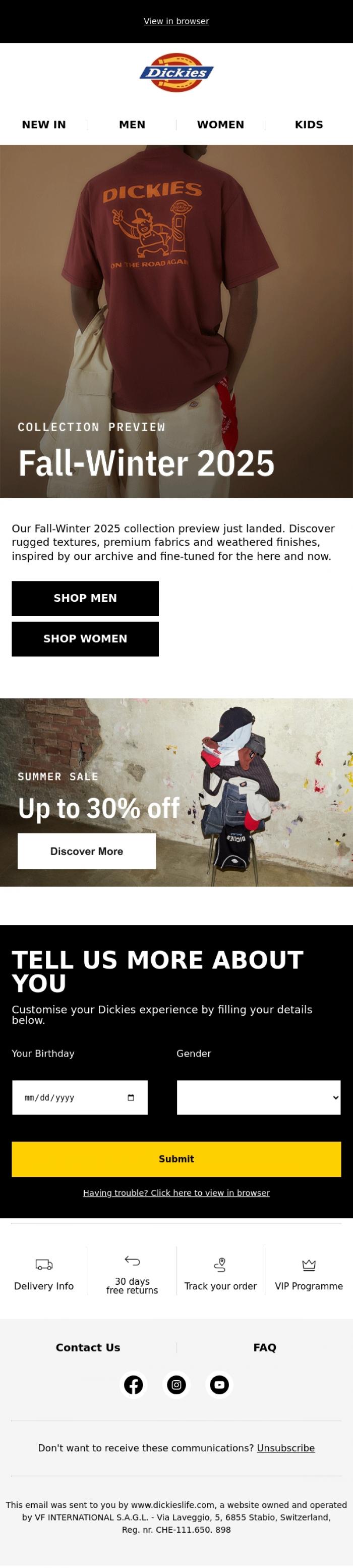 Email Design Inspiration from Dickieslife, Preview: Fall-Winter '25 Collection just landed