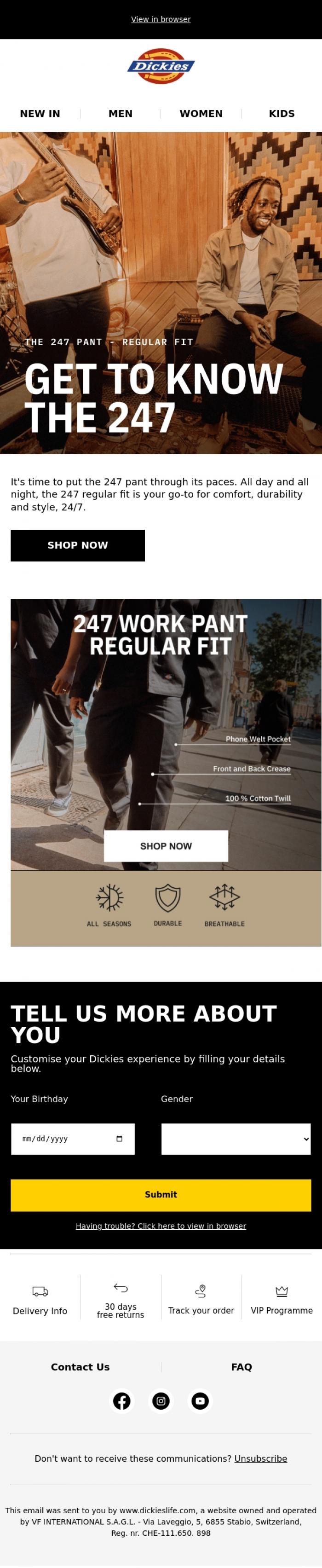 Email Design Inspiration from Dickieslife, Meet the regular fit of the new 247 pant