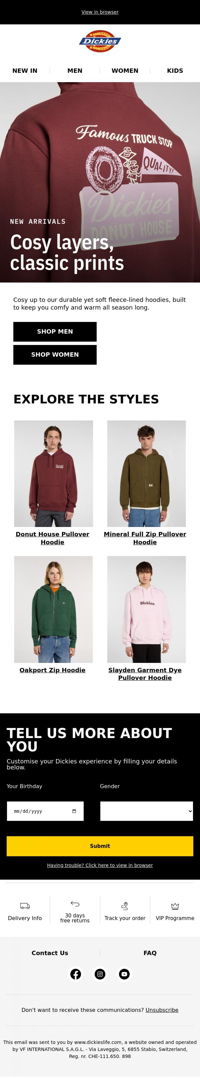 Email Design Inspiration from Dickieslife, Cosy up to our new hoodies