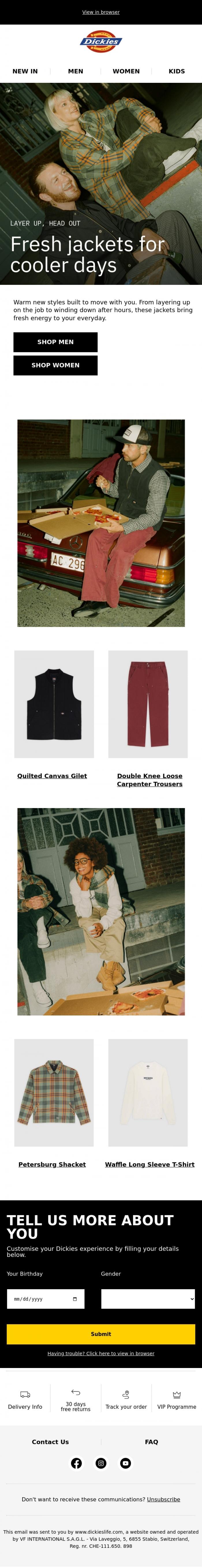 Email Design Inspiration from Dickieslife, New fresh layers for the season ahead