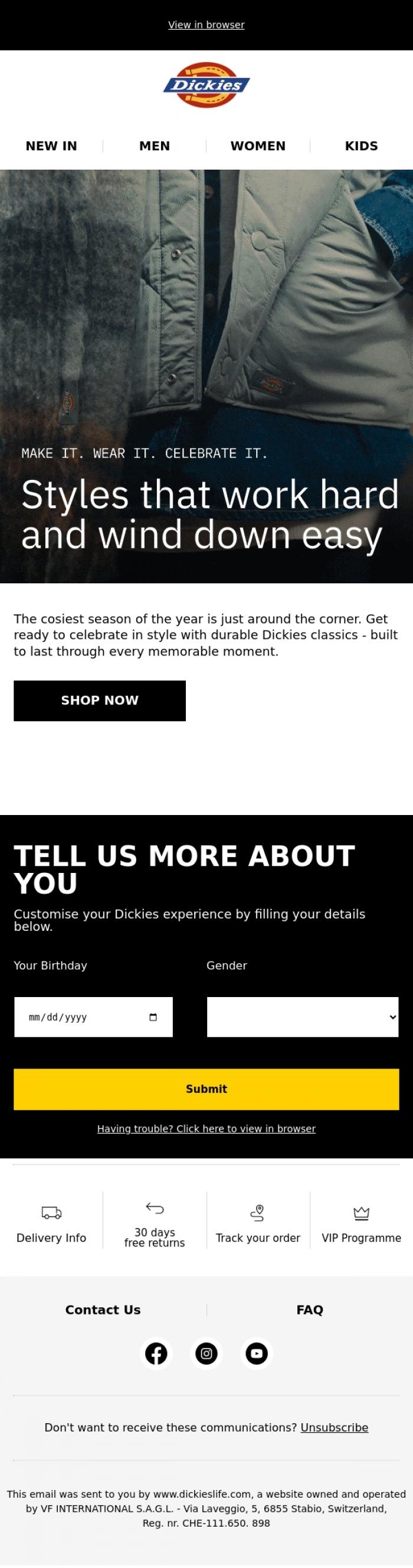 Email Design Inspiration from Dickieslife, Get ready for the season in timeless Dickies style