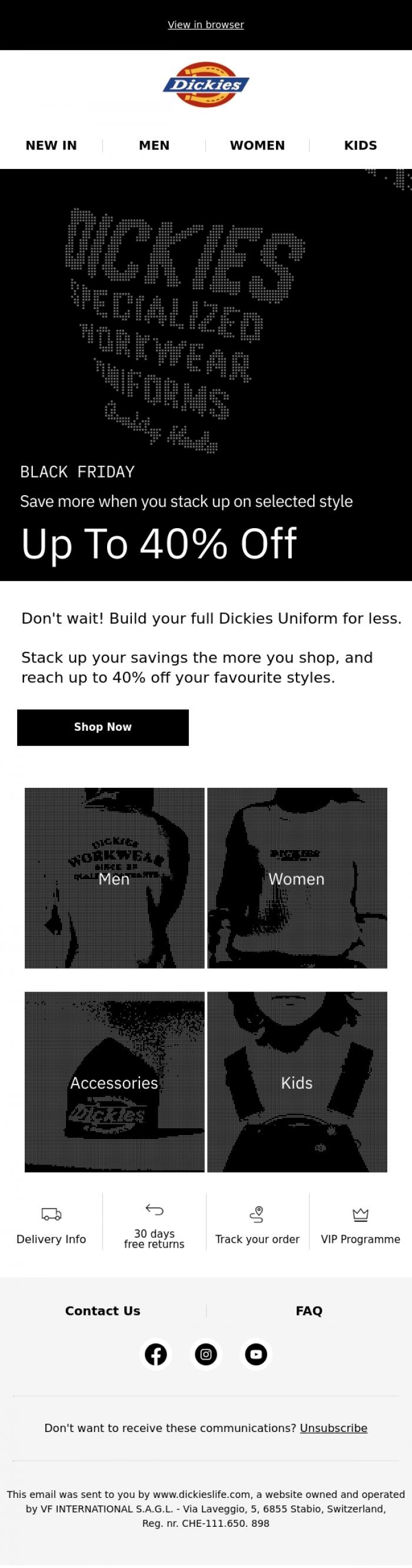 Email Design Inspiration from Dickieslife, Hurry-up to 40% off for a limited time ⚠️