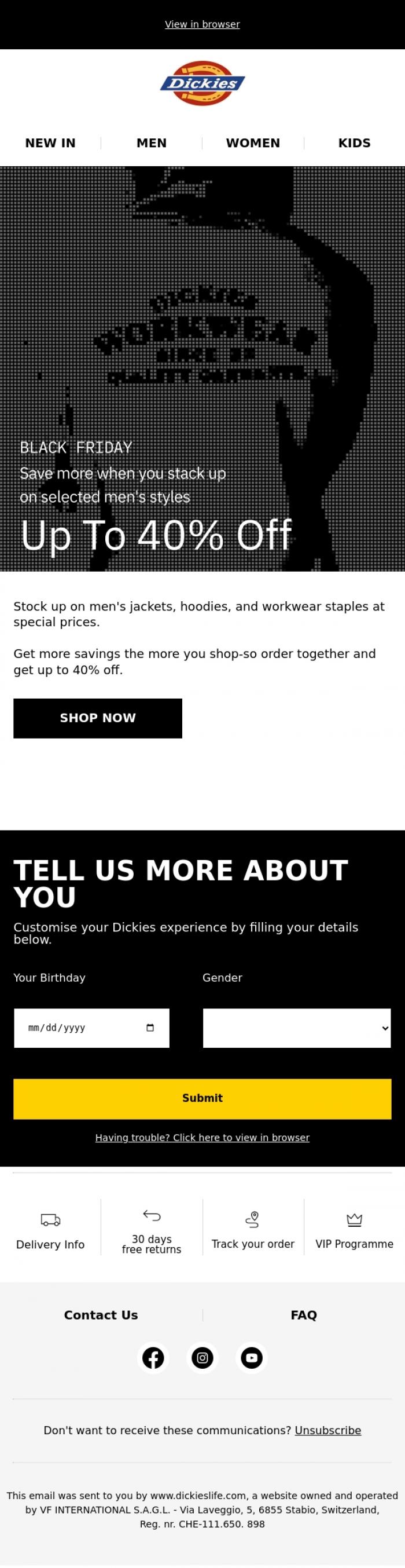 Email Design Inspiration from Dickieslife, Hurry to get up to 40% off men's styles
