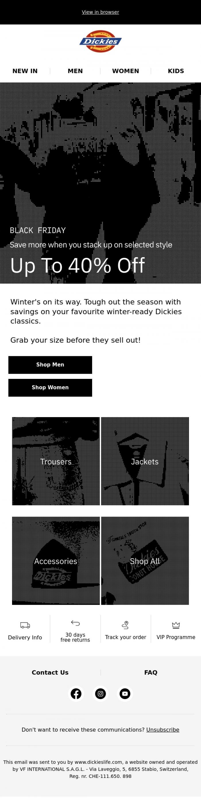 Email Design Inspiration from Dickieslife, Up to 40% off styles for the season 💥