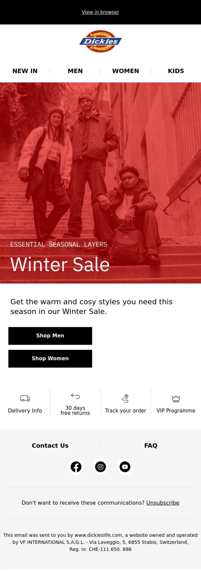 Email Design Inspiration from Dickieslife, Winter Sale: cold-weather essentials