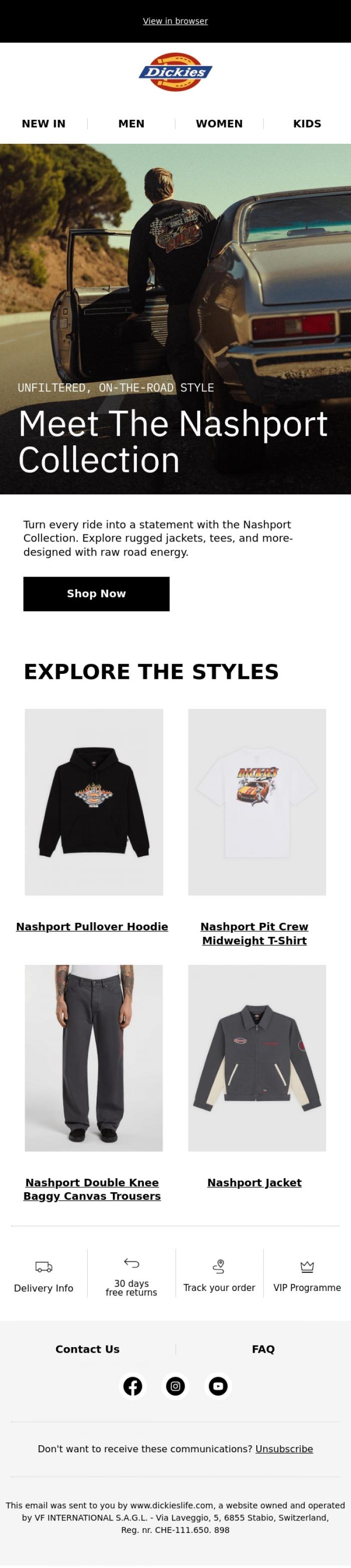 Email Design Inspiration from Dickieslife, Explore the road-inspired Nashport Collection