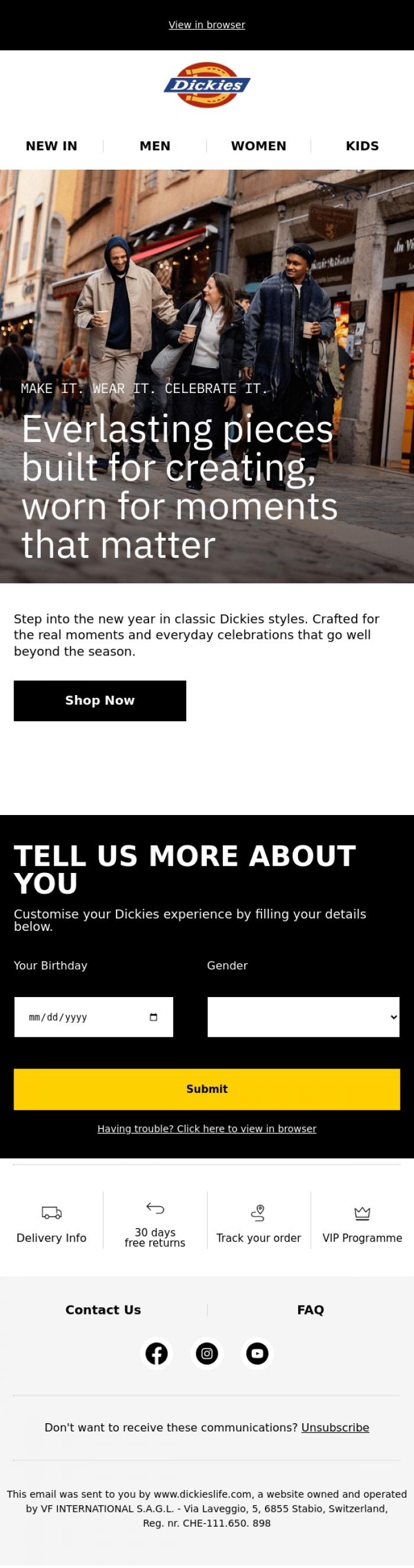 Email Design Inspiration from Dickieslife, Ring in the new year with Dickies classics