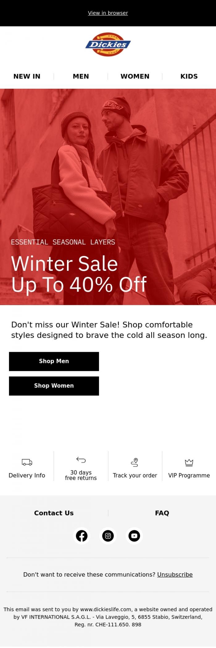 Email Design Inspiration from Dickieslife, Winter sale: stay warm in style