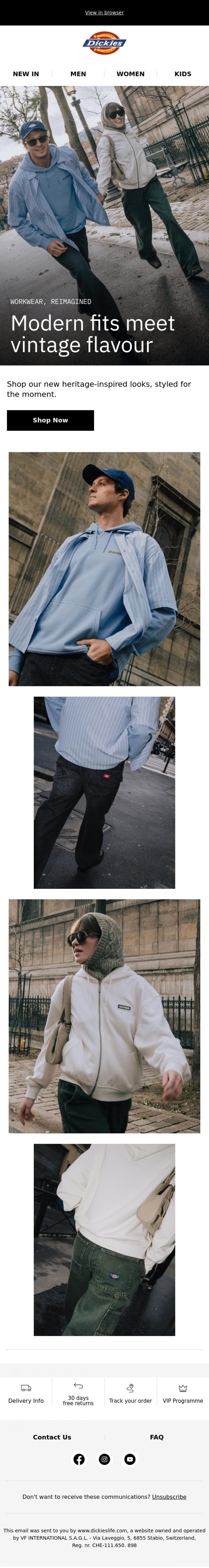Email Design Inspiration from Dickieslife, Discover new vintage styles that honour our workwear heritage