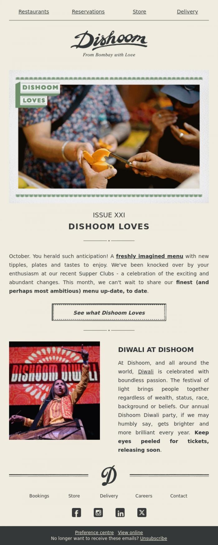 Email Design Inspiration from Dishoom, This October, Dishoom Loves