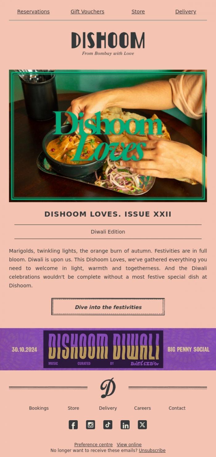 Email Design Inspiration from Dishoom, Dishoom Loves, Diwali Edition
