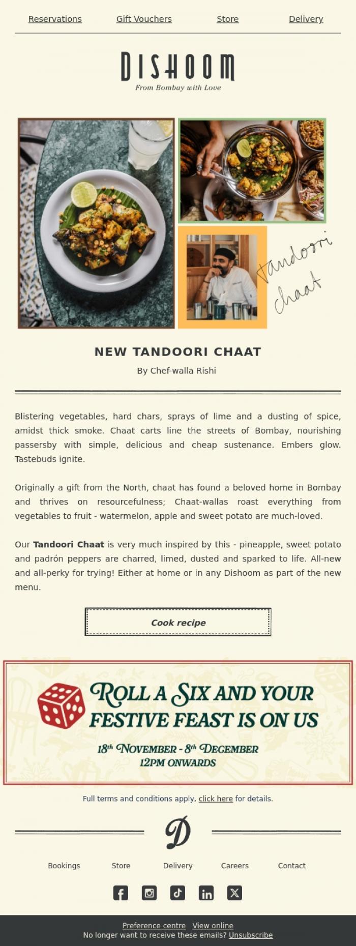 Email Design Inspiration from Dishoom, Latest recipe from Chef Rishi