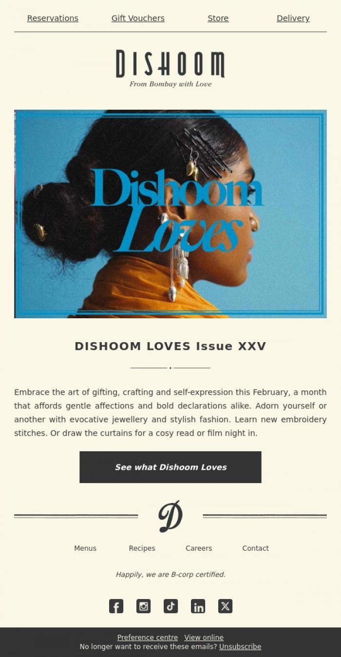Email Design Inspiration from Dishoom, This February, Dishoom Loves...