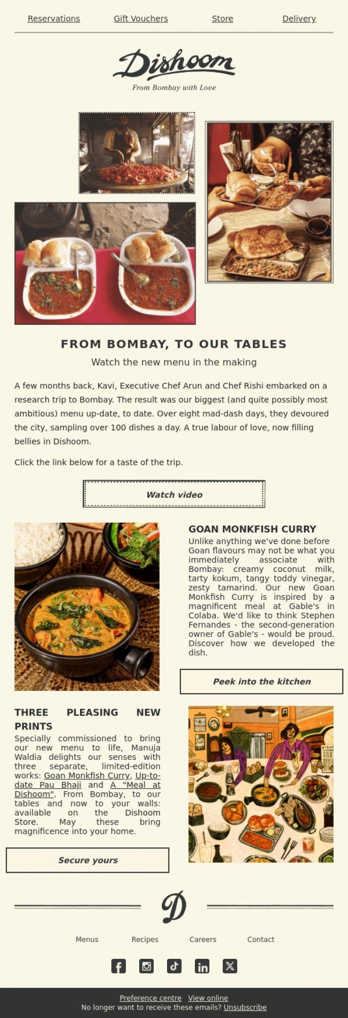 Email Design Inspiration from Dishoom, Watch the feast unfold