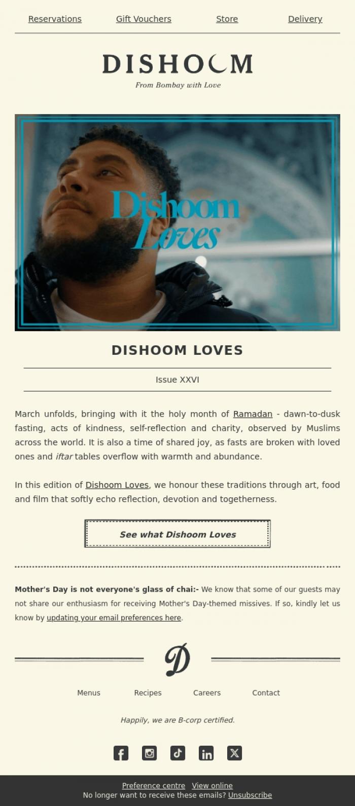 Email Design Inspiration from Dishoom, Dishoom Loves: Ramadan Edition