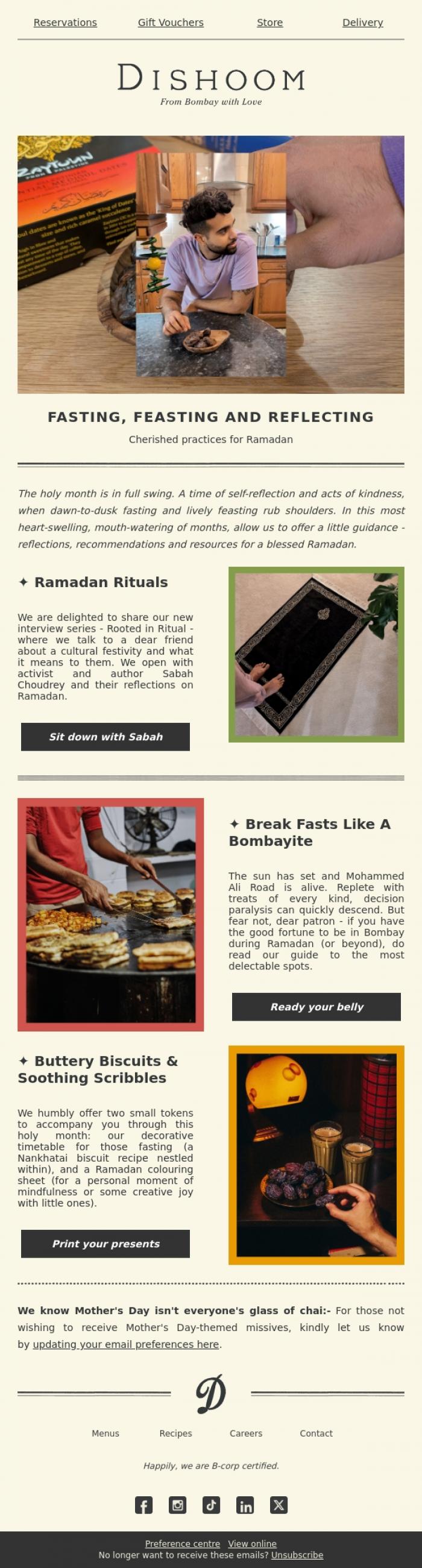 Email Design Inspiration from Dishoom, Ramadan treats lie within