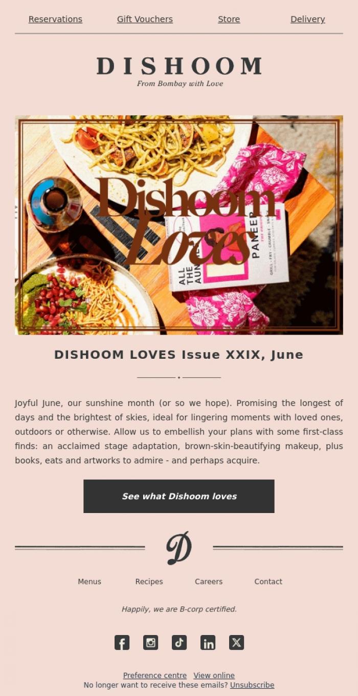 Email Design Inspiration from Dishoom, This June, Dishoom Loves...