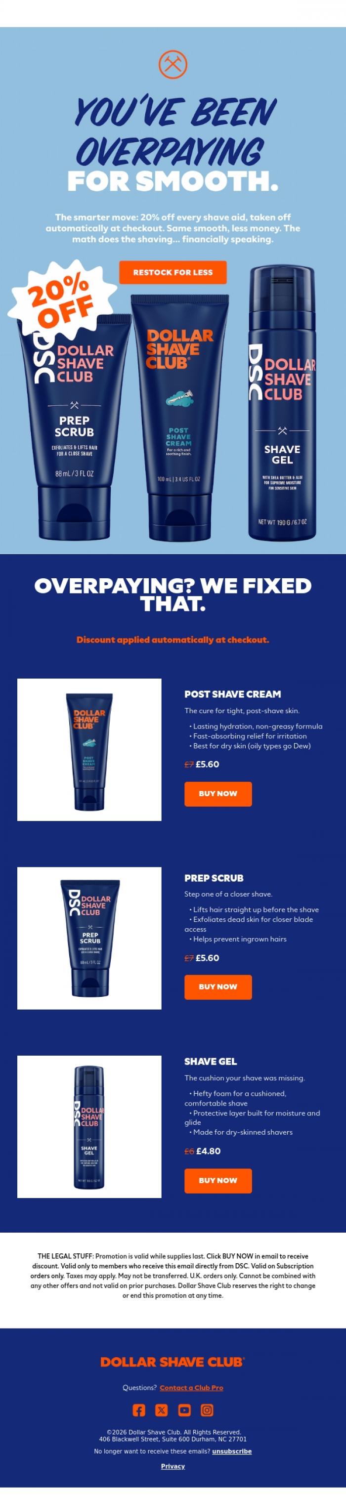 Email Design Inspiration from Dollar Shave Club UK, Caught you paying full price. Embarrassing...
