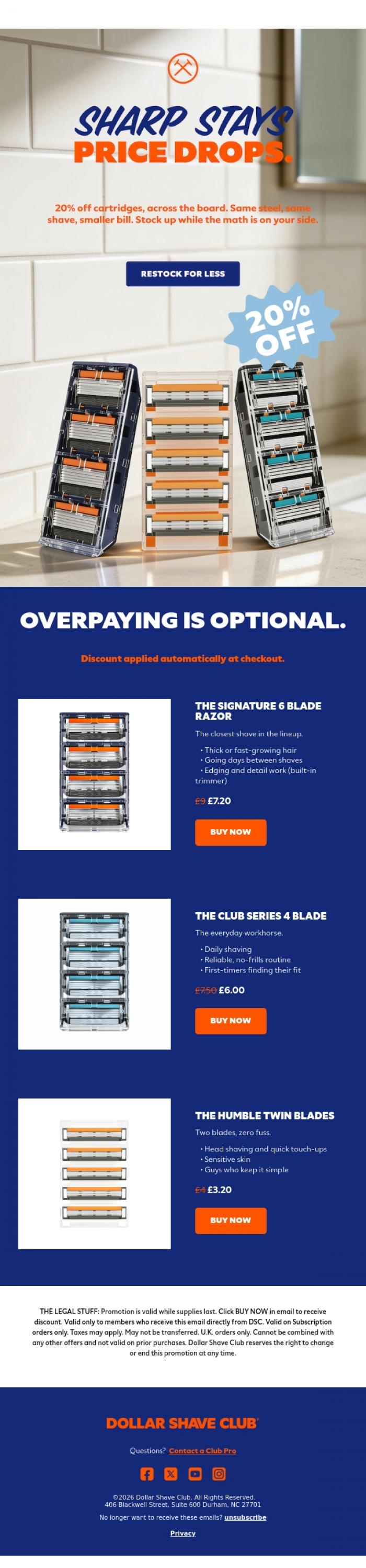 Email Design Inspiration from Dollar Shave Club UK, How many shaves is that cartridge on now?