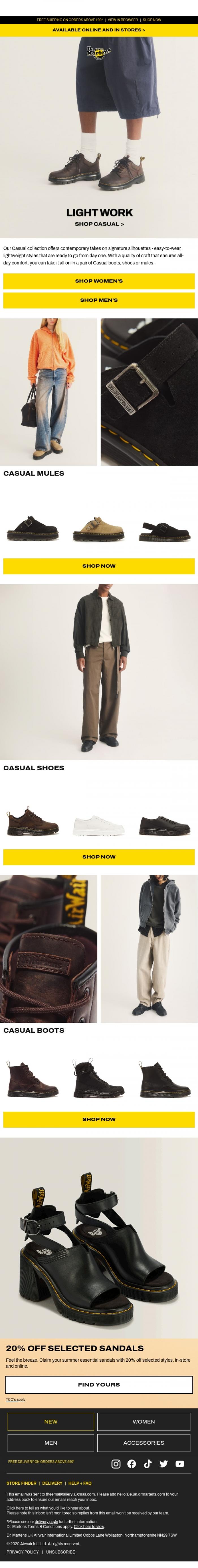 Email Design Inspiration from Dr. Martens, Keep things casual