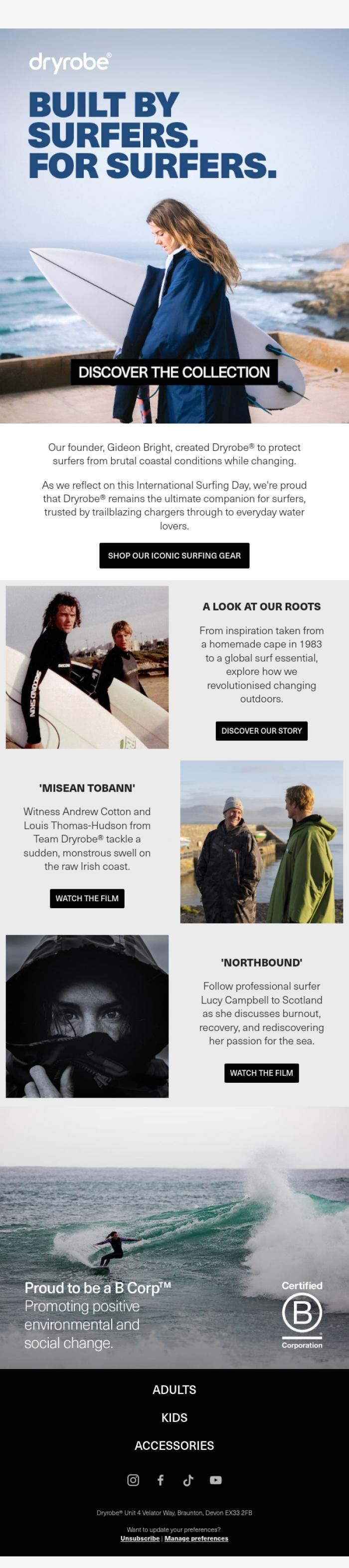 Email Design Inspiration from dryrobe, Celebrating International Surfing Day 🏄