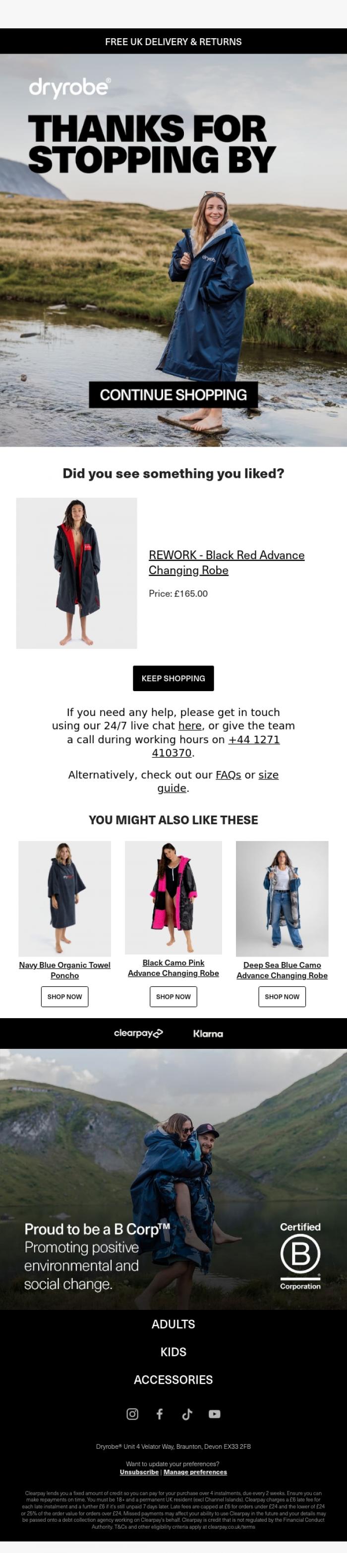 Email Design Inspiration from dryrobe, Thanks for stopping by earlier...