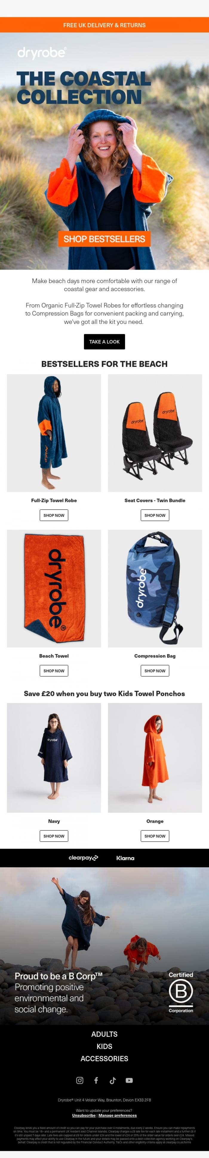 Email Design Inspiration from dryrobe, Pack smart and stay covered...
