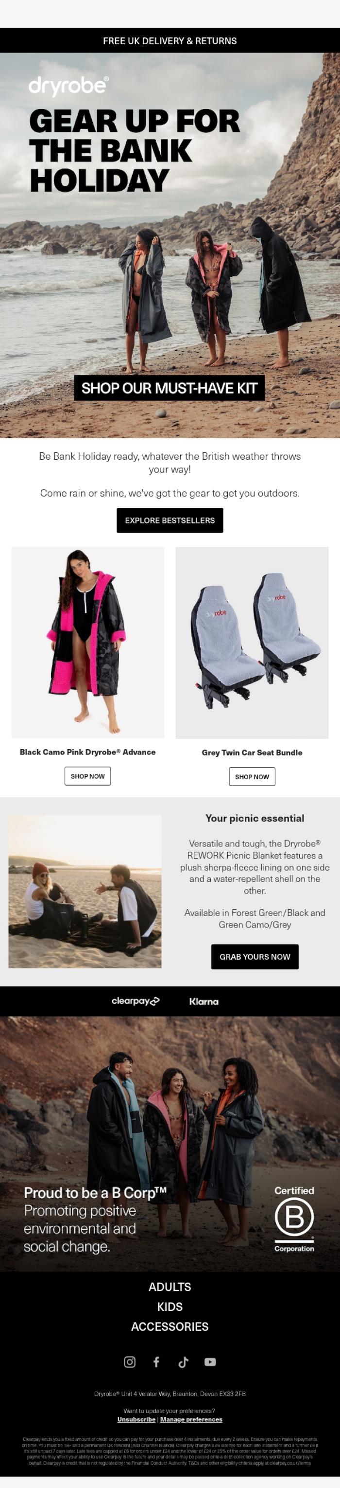 Email Design Inspiration from dryrobe, Ready for the long weekend?