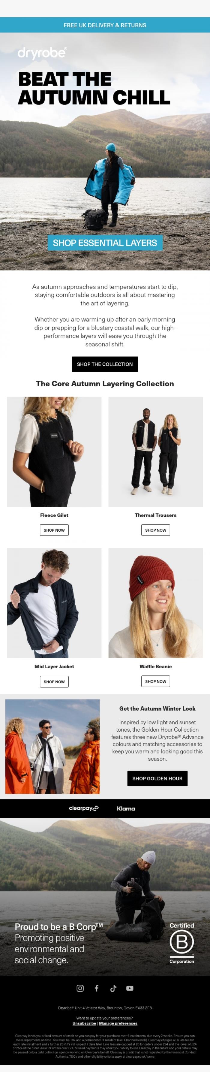 Email Design Inspiration from dryrobe, Get ahead of the autumn chill 🍂