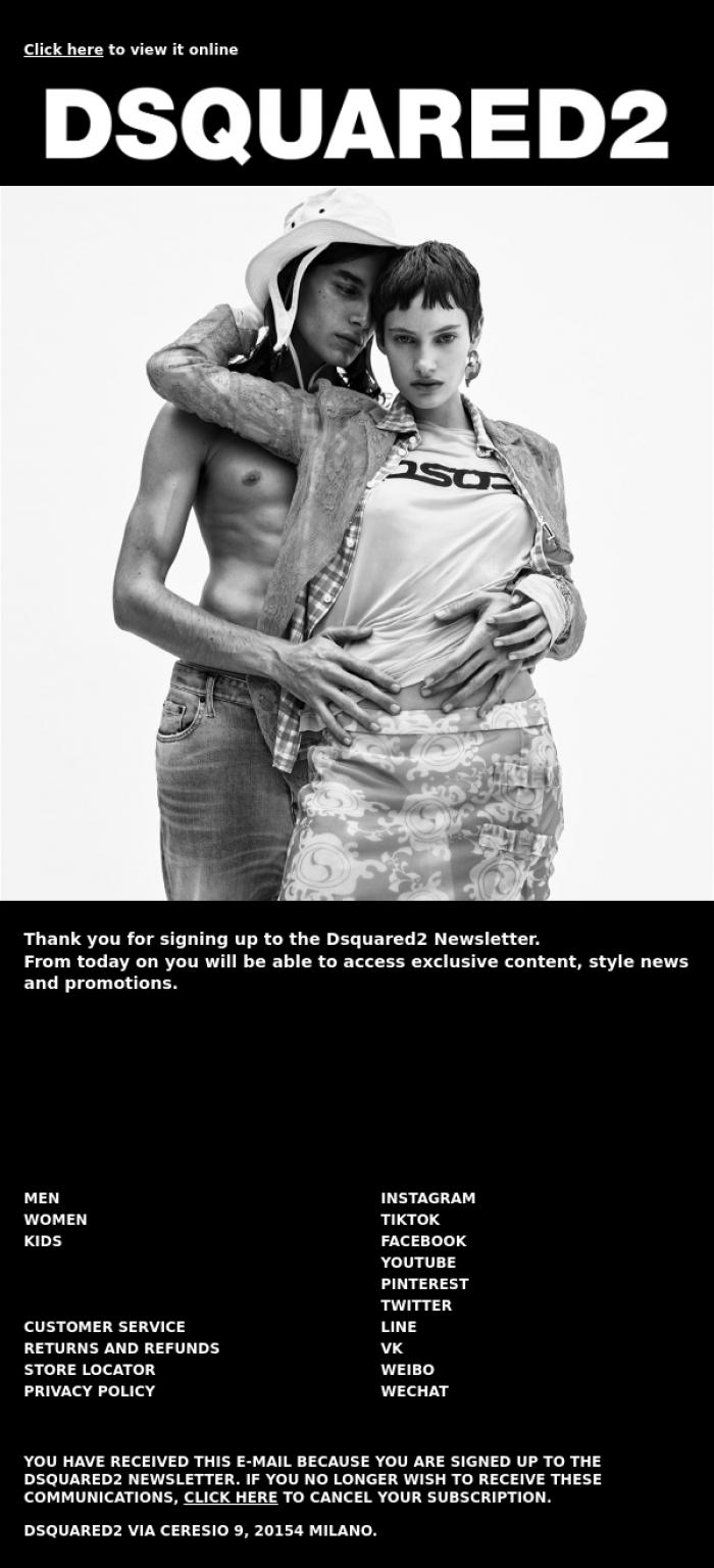 Email Design Inspiration from Dsquared2 Ecommerce, Welcome to the Dsquared2 World