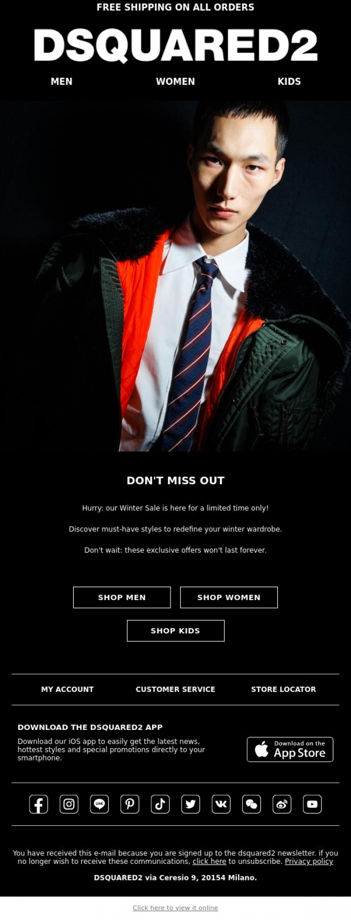 Email Design Inspiration from Dsquared2 News, Sale: Limited Time Offers!