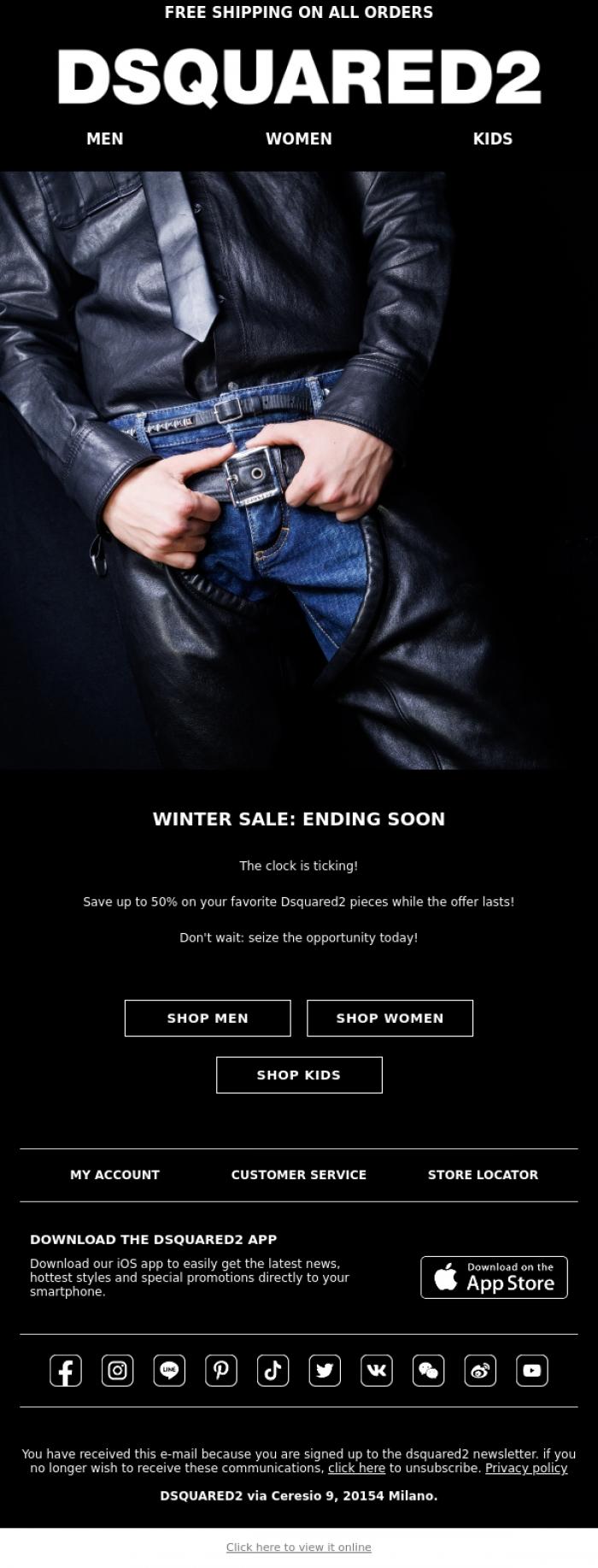Email Design Inspiration from Dsquared2 News, 50% OFF: Don't Miss Out!