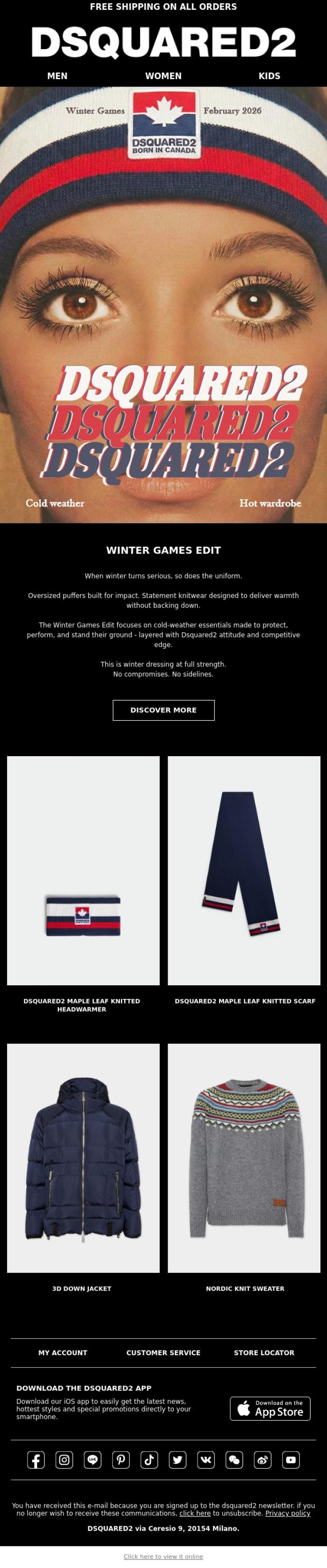 Email Design Inspiration from Dsquared2 News, Cold-Weather Heavyweights