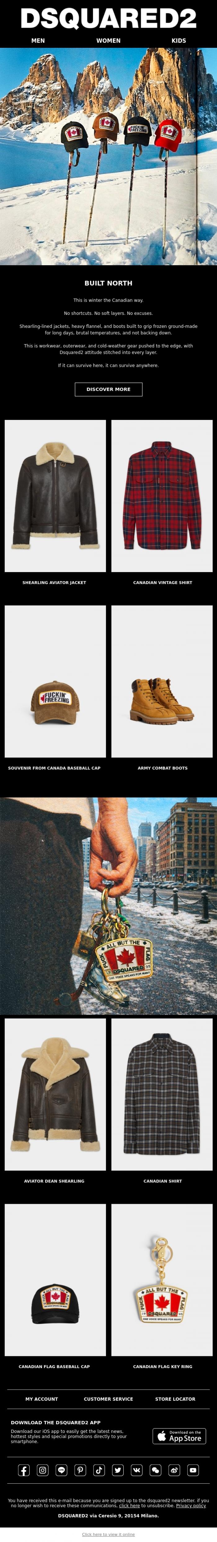 Email Design Inspiration from Dsquared2 News, Team Canada