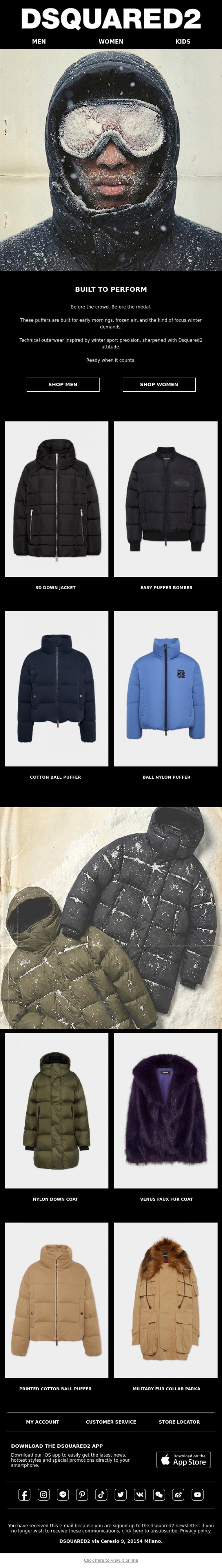 Email Design Inspiration from Dsquared2 News, No Warm-Up Required