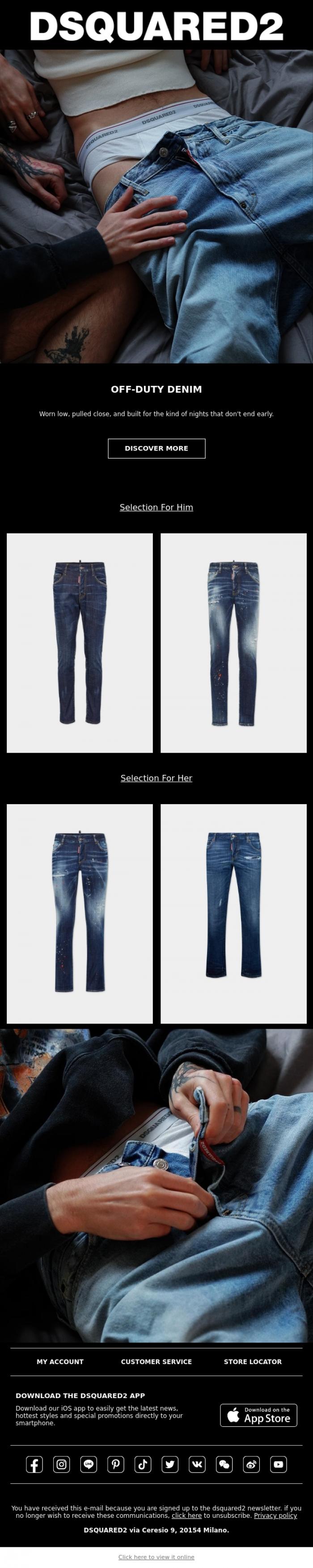 Email Design Inspiration from Dsquared2 News, Unbuttoned