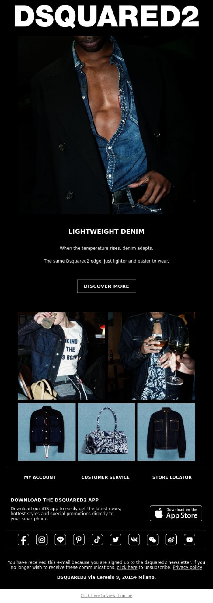 Email Design Inspiration from Dsquared2 News, The lighter side of D2 denim.