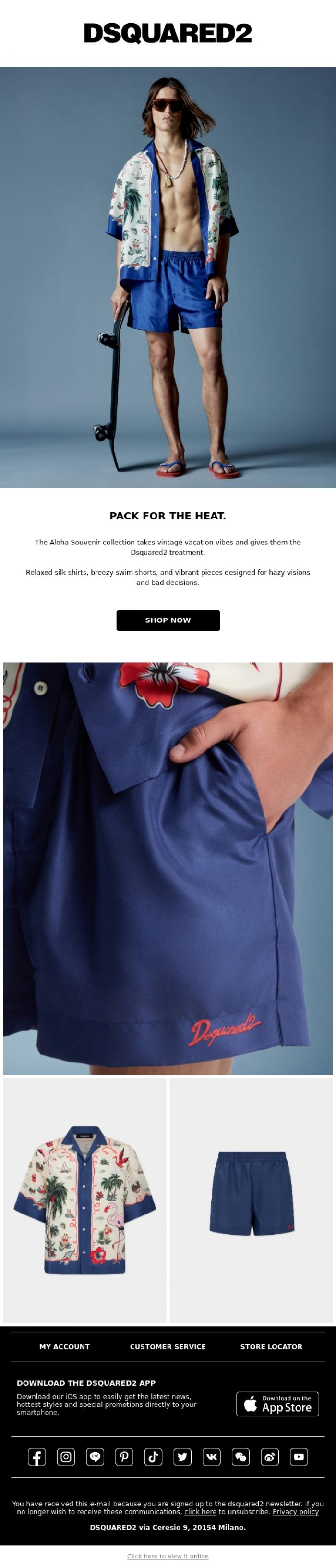 Email Design Inspiration from Dsquared2 News, Aloha Souvenir!