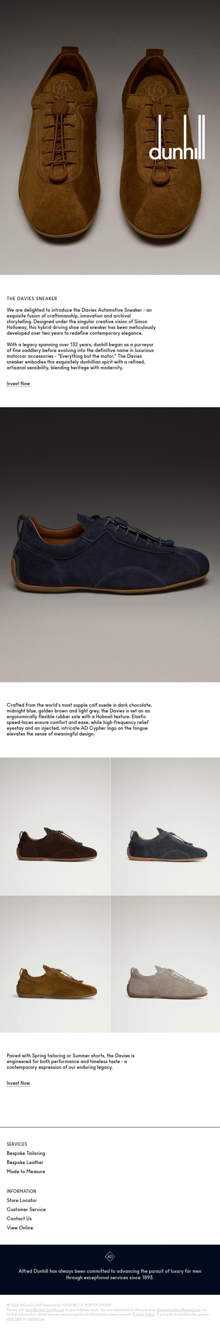 Email Design Inspiration from Dunhill, Introducing an Innovative New Footwear Icon with Rich History