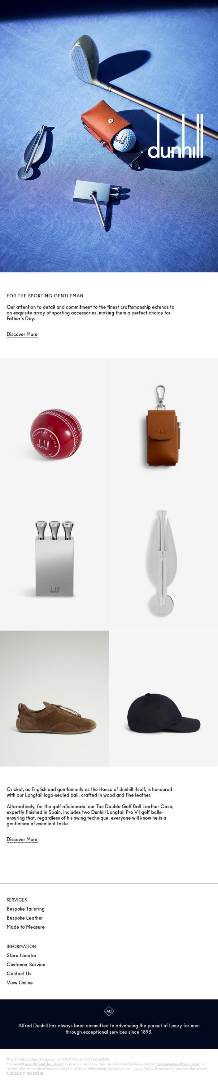 Email Design Inspiration from Dunhill, Superior Accessories for a Sporting Father