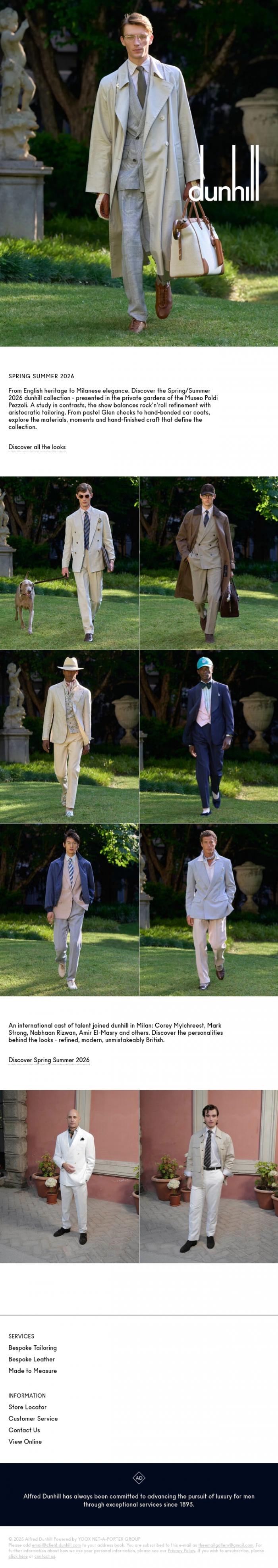 Email Design Inspiration from Dunhill, Regal & irreverent: Spring Summer 2026 is here