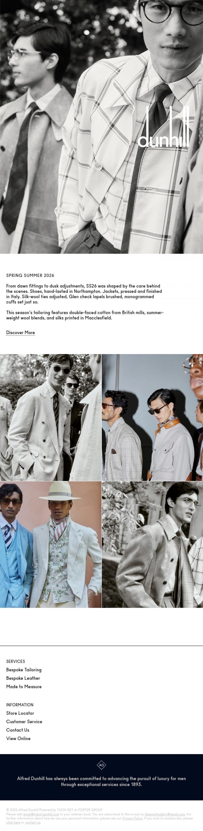 Email Design Inspiration from Dunhill, Inside Spring Summer 2026: craft, cut & cloth