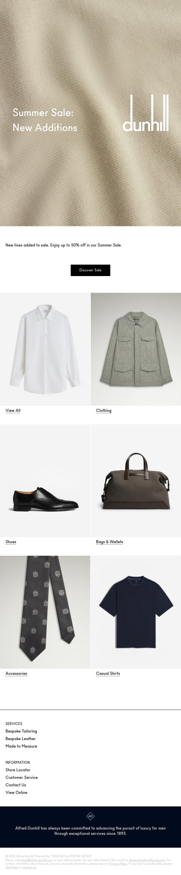 Email Design Inspiration from Dunhill, Summer Sale: New Additions