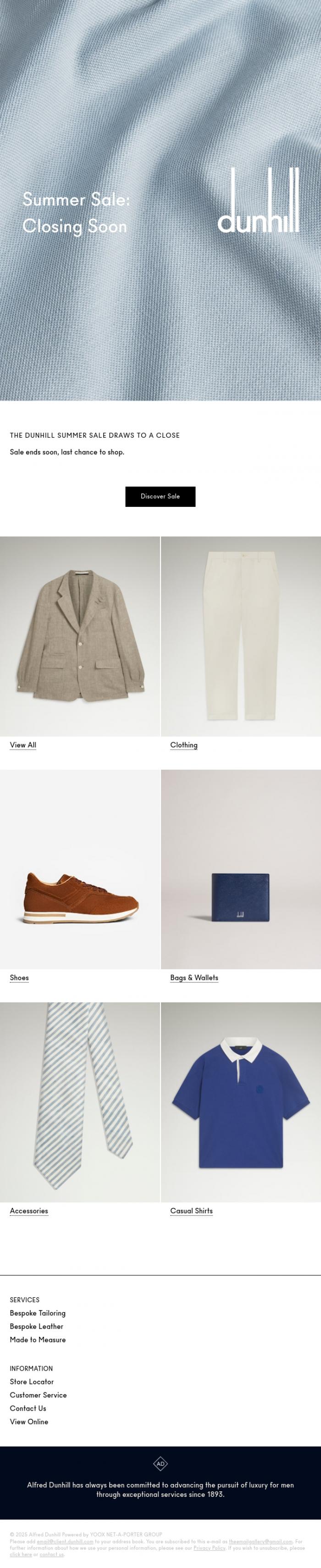 Email Design Inspiration from Dunhill, Closing Soon: Summer Sale
