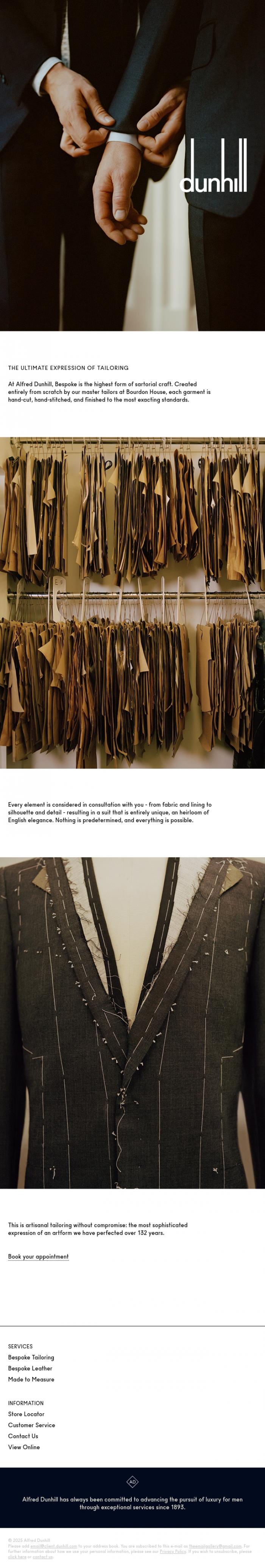Email Design Inspiration from Dunhill, Dunhill bespoke: tailoring at its pinnacle