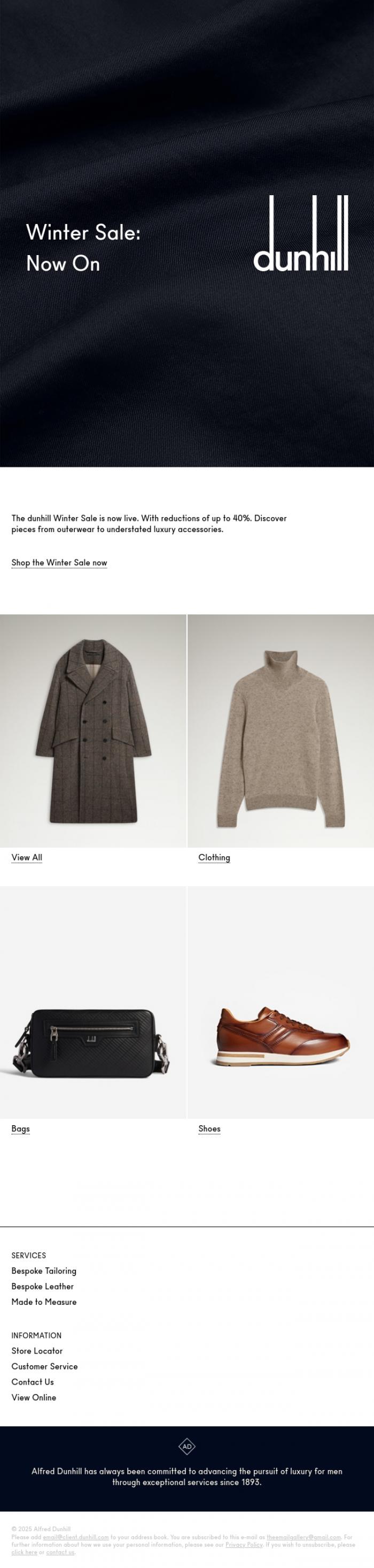 Email Design Inspiration from Dunhill, Winter Sale Now On